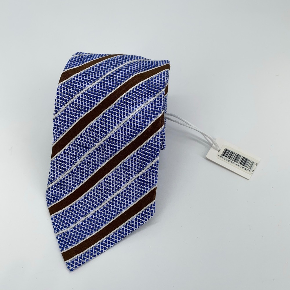 Eton Tie‎ Men One Size Blue Brown Striped Silk Classic Fit Necktie Italy Made